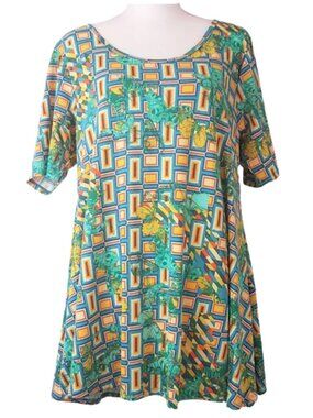 LulaRoe Perfect T-Shirt Green Yellow Butterflies Women's L